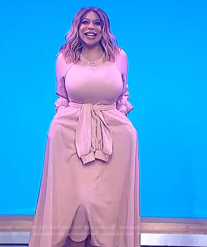 Wendy's pink tie waist maxi dress on The Wendy Williams Show