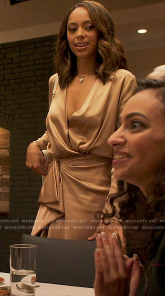 Whitney's champagne draped dress on Run the World