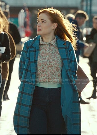 Zoey's floral polo and blue plaid coat on Zoeys Extraordinary Playlist