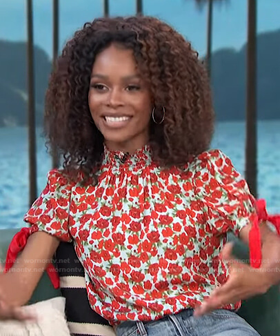 Zuri's red and blue floral top on Access Hollywood