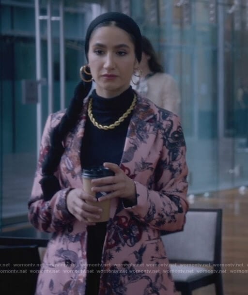 Adena's pink floral blazer on The Bold Type