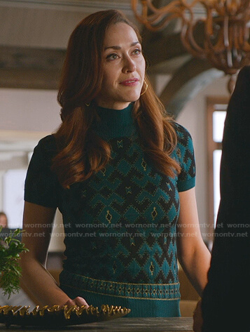 Abigial's green and black short sleeve sweater on Good Witch