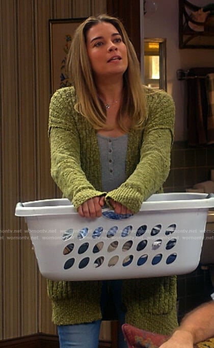 Allison's green textured cardigan on Kevin Can F**k Himself