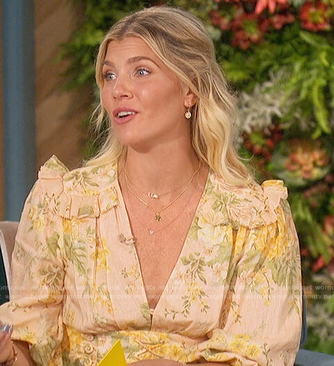 Amanda's yellow floral print mini dress on The Talk