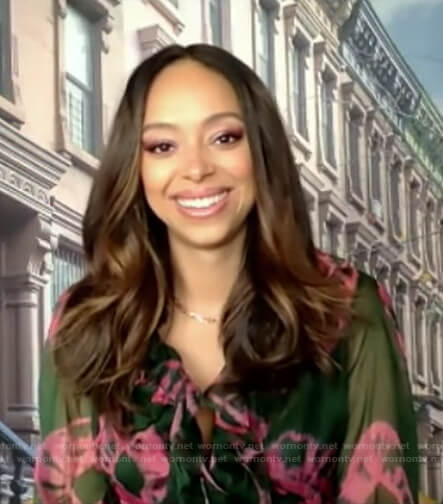 Amber Stevens West's green and pink tie dye ruffle dress on Good Morning America