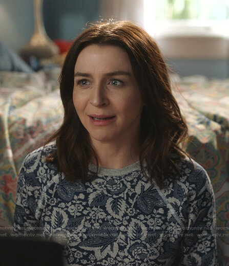 Amelia's blue floral print sweatshirt on Greys Anatomy