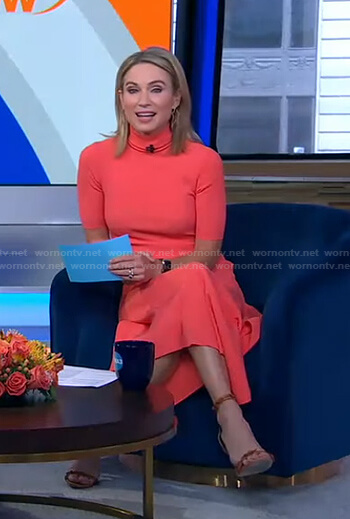 Amy's orange turtleneck ribbed dress on Good Morning America