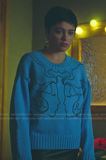 Ari's blue face sweater on Elite