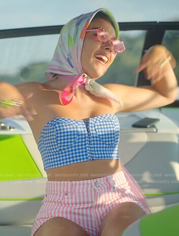 Ari's blue gingham cropped top on Elite