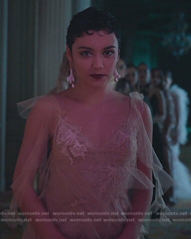 Ari's tulle ruffle trim gown on Elite