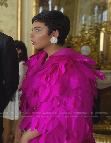 Ari's pink feather dress on Elite