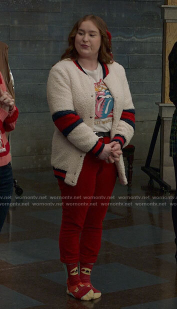 Ashlyn's Rolling Stones tee and sloth socks on High School Musical The Musical The Series