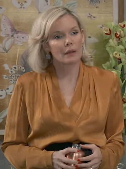 Ava's yellow gold pleated blouse on General Hospital