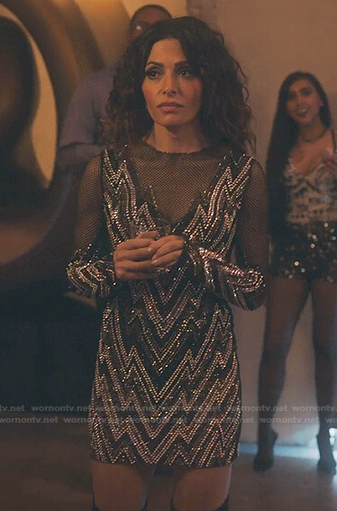 Billie's rhinestone zig-zag mini dress on Sex/Life