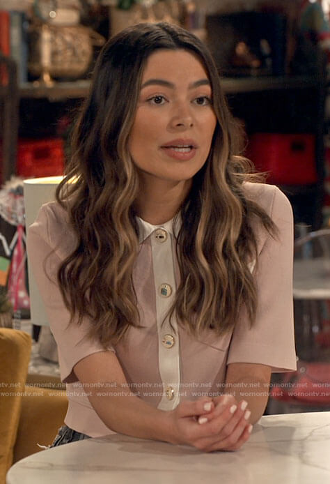 Carly's pink top with gold buttons on iCarly