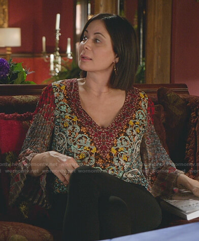 Cassie's printed pleated sleeve top on Good Witch