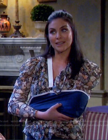 Chloe's metallic floral blouse on Days of our Lives