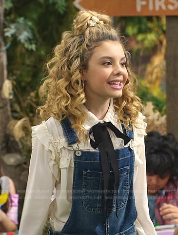 Destiny's ivory ruffled tie neck blouse on Bunkd