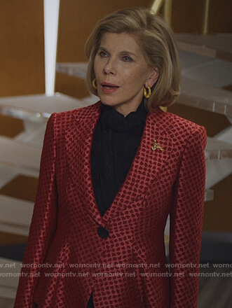 Dianne's red printed jacquard blazer on The Good Fight