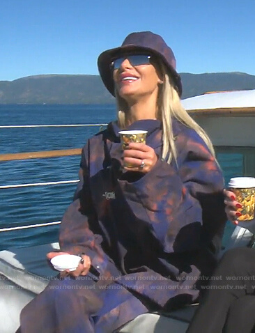 Dorit's blue tie dye jacket and pants on The Real Housewives of Beverly Hills