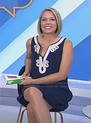 Dylan's navy embroidered sleeveless dress on Today