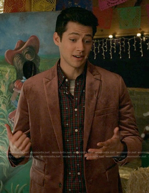 EJ's plaid shirt and pink velvet blazer on High School Musical The Musical The Series
