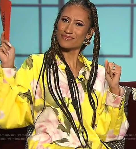 Elaine's yellow floral oversized blouse on The Talk