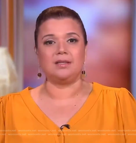 Ana's yellow v-neck button down top on The View