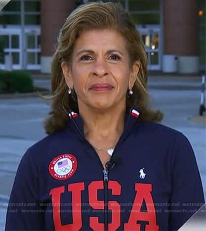 Hoda's navy and red USA track jacket on Today