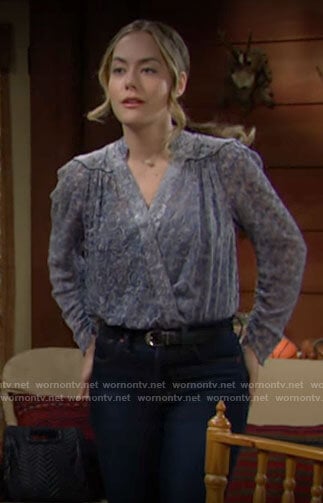 Hope's blue paisley velvet blouse on The Bold and the Beautiful