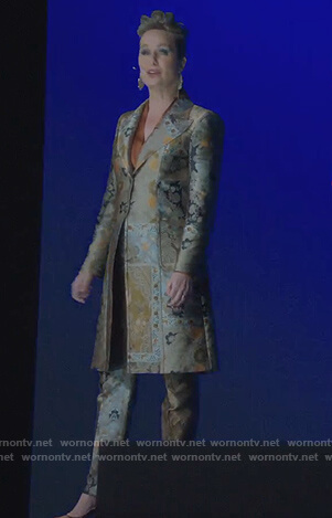 Jacqueline's floral jacquard coat and pants on The Bold Type