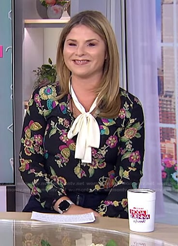 Jenna's black floral tie neck blouse on Today