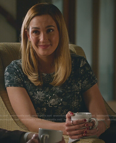 Joy's black floral tee on Good Witch