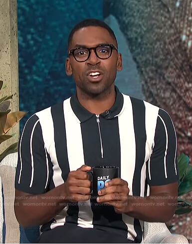 Justin's striped zip polo shirt on E! News Daily Pop