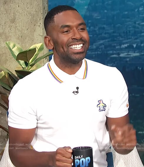 Justin's white penguin polo on E! News Daily Pop