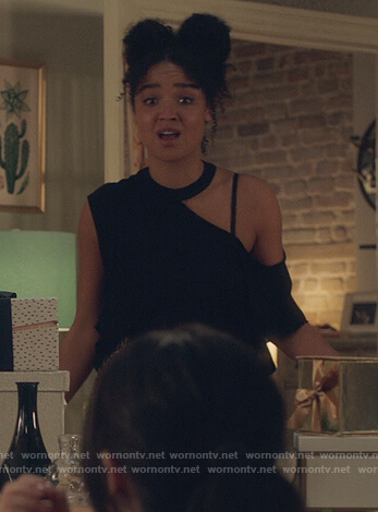 Kat's black cutout tee on The Bold Type