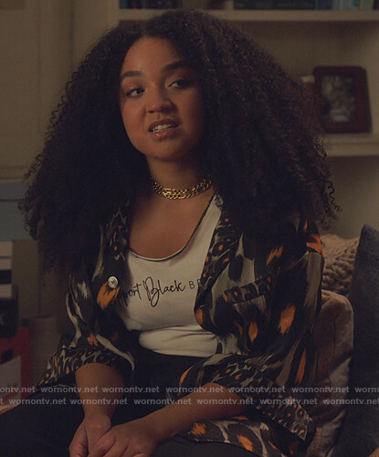 Kat's leopard pajama top on The Bold Type