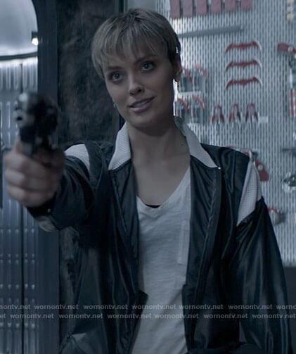 Kate's black jacket with white mesh panels on Batwoman
