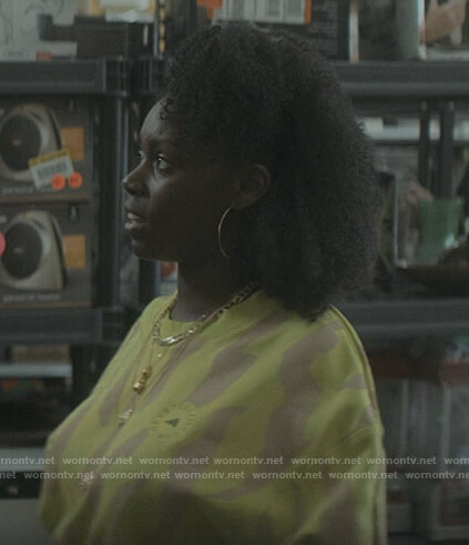 Keisha's yellow tie dye sweatshirt on The Chi