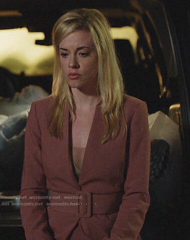 Kelly Anne's pink belted blazer on Queen of the South