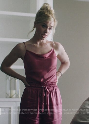 Kelly Anne's red satin jumpsuit on Queen of the South