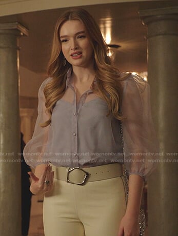 Kirby's lilac sheer blouse on Dynasty