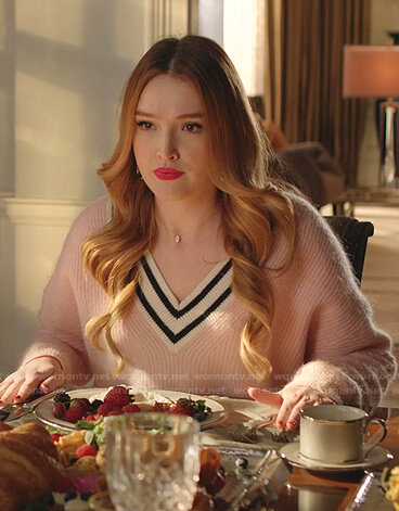 Kirby's pink v-neck sweater on Dynasty