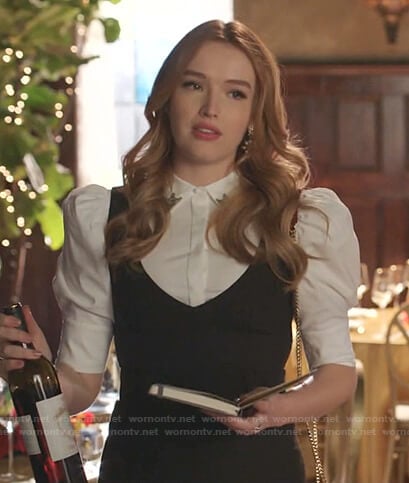 Kirby's white puff sleeve blouse on Dynasty