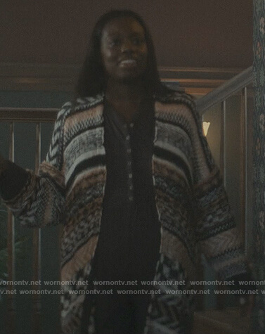 Keisha's printed cardigan on The Chi