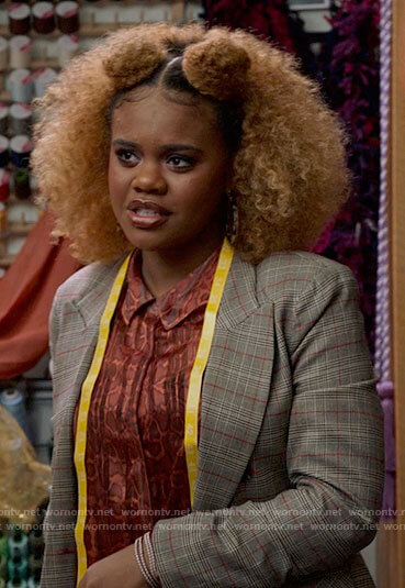Kourtney's red snake print blouse and plaid blazer on High School Musical The Musical The Series