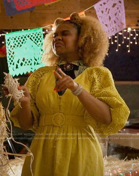 Kourtney's yellow eyelet sleeve dress on High School Musical The Musical The Series
