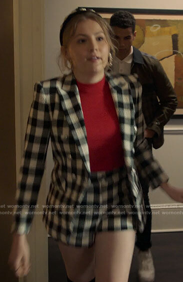 Lake's gingham check blazer and shorts on Love Victor