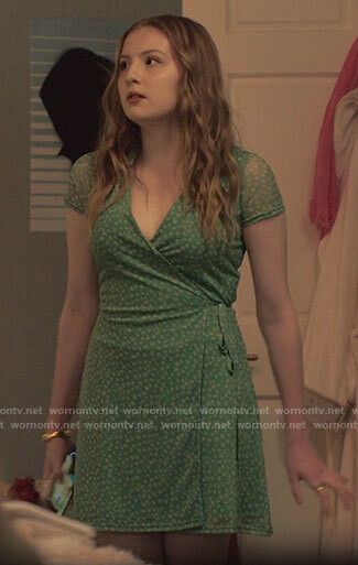 Lake's green floral wrap dress on Love Victor