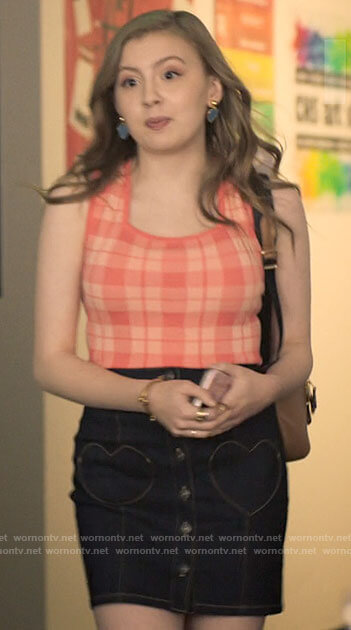 Lake's heart pocket denim skirt on Love Victor